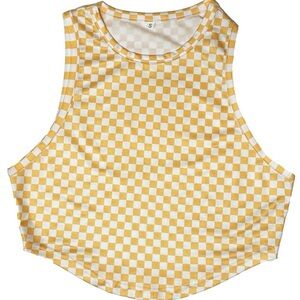 NWT Miss Sparkling Yellow and White Checkered Crop Top Tank